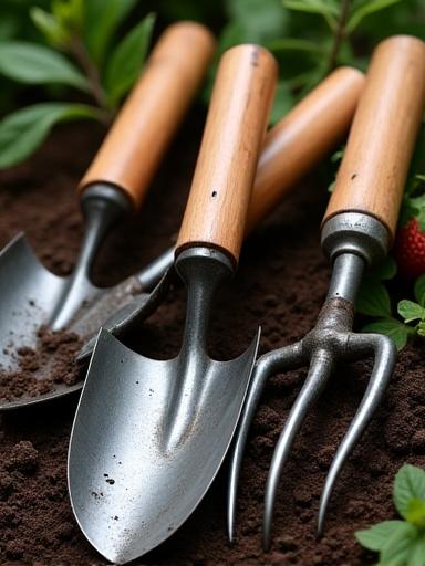 Attrezzi da giardinaggio con manici in legno certificato FSC